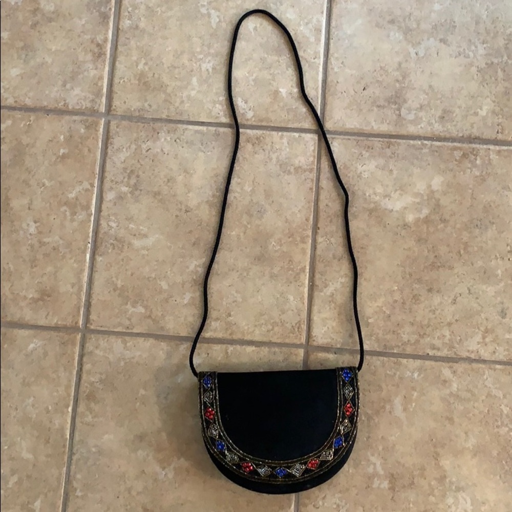 Funky Vintage Black Beaded Clutch